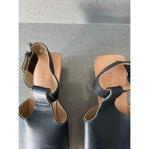 JIGSAW black Leather Slingback Wedges Clog Open Toe - Size EU 37 - Picture 2 of 10